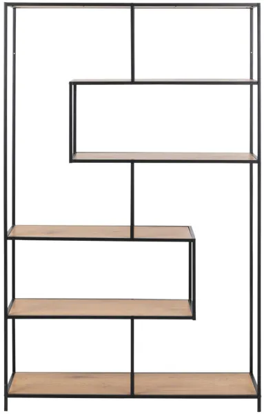 ACT NORDIC Seaford Bücherregal - naturfarbenes Papier-Eiche und schwarzes Metall (H:185cm x114cm x 35cm)